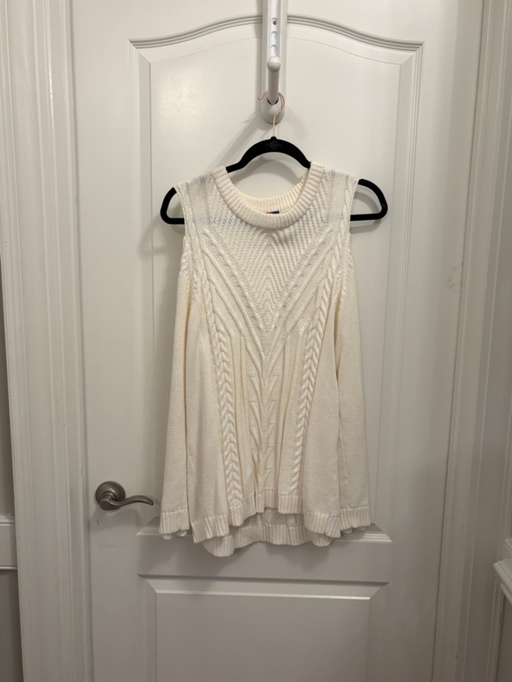 Cold Shoulder Cable-Knit Cream Sweater Top